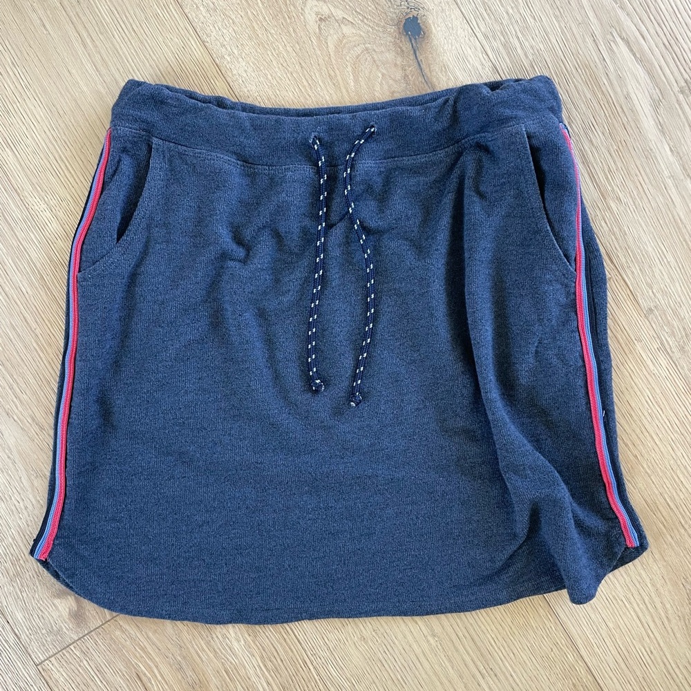 Sundry Charcoal Knit Mini Skirt with Red & Blue Side Stripes POCKETS
